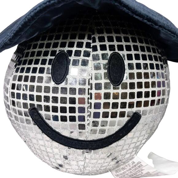Halloween Disco Ball Smiley Face Witch Pillow 17x12 Silver NEW - Picture 4 of 5
